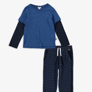 Splendid Boys Blue Cotton Blend Long Sleeve T-Shirt & Striped Pant Set Size 7